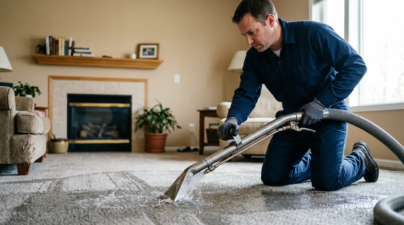 Water damage restoration technician working near Dustin, OK